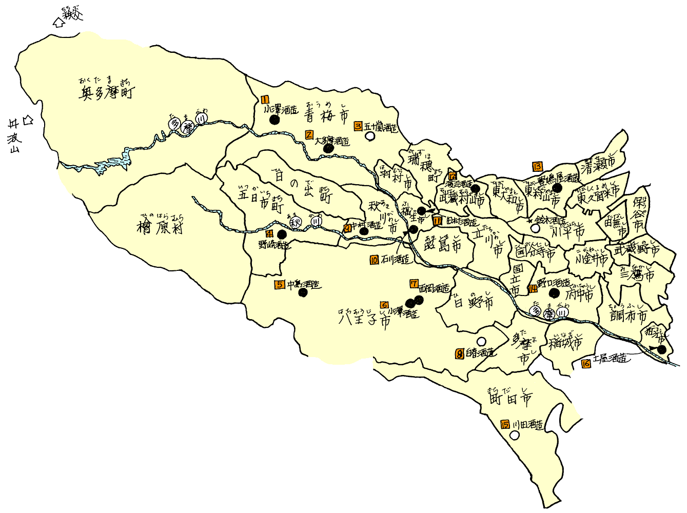 三多摩の酒造マップ